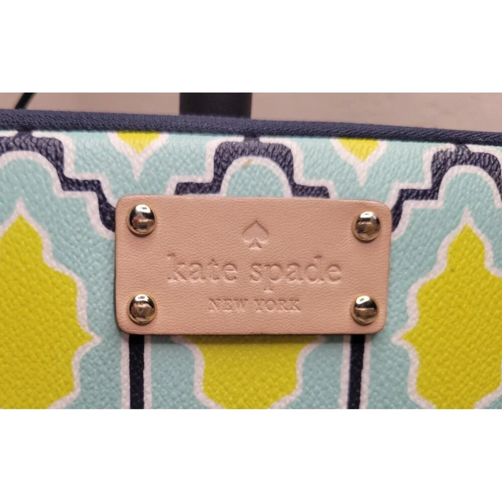 EUC Kate Spade Geometric Tablet Sleeve Pouch Teal Yellow Scallop Padded Gold Zip
